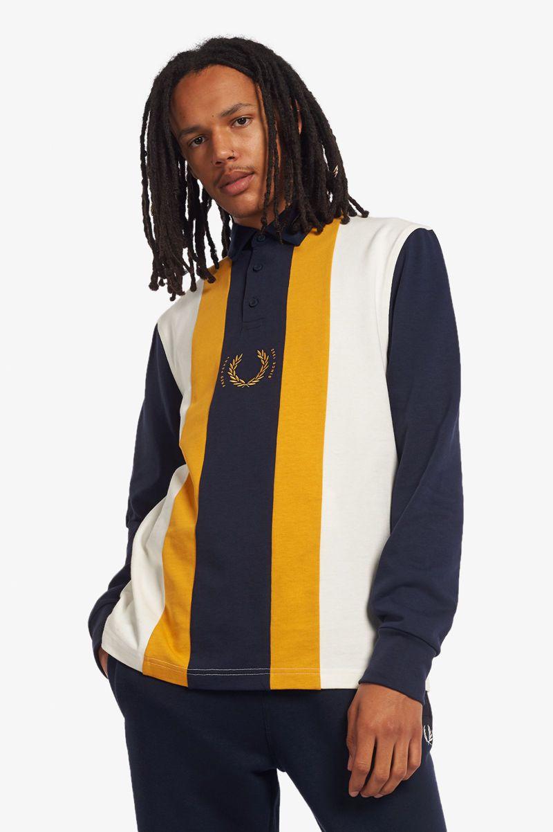 Dark Grey Fred Perry Long Sleeve Striped Rugby Men\'s Shirts | PH 1505LISH